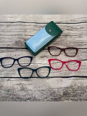 Pair Lot of 4 Top Frames for Wanda Glasses: Red, Maroon, Green, Black & Case